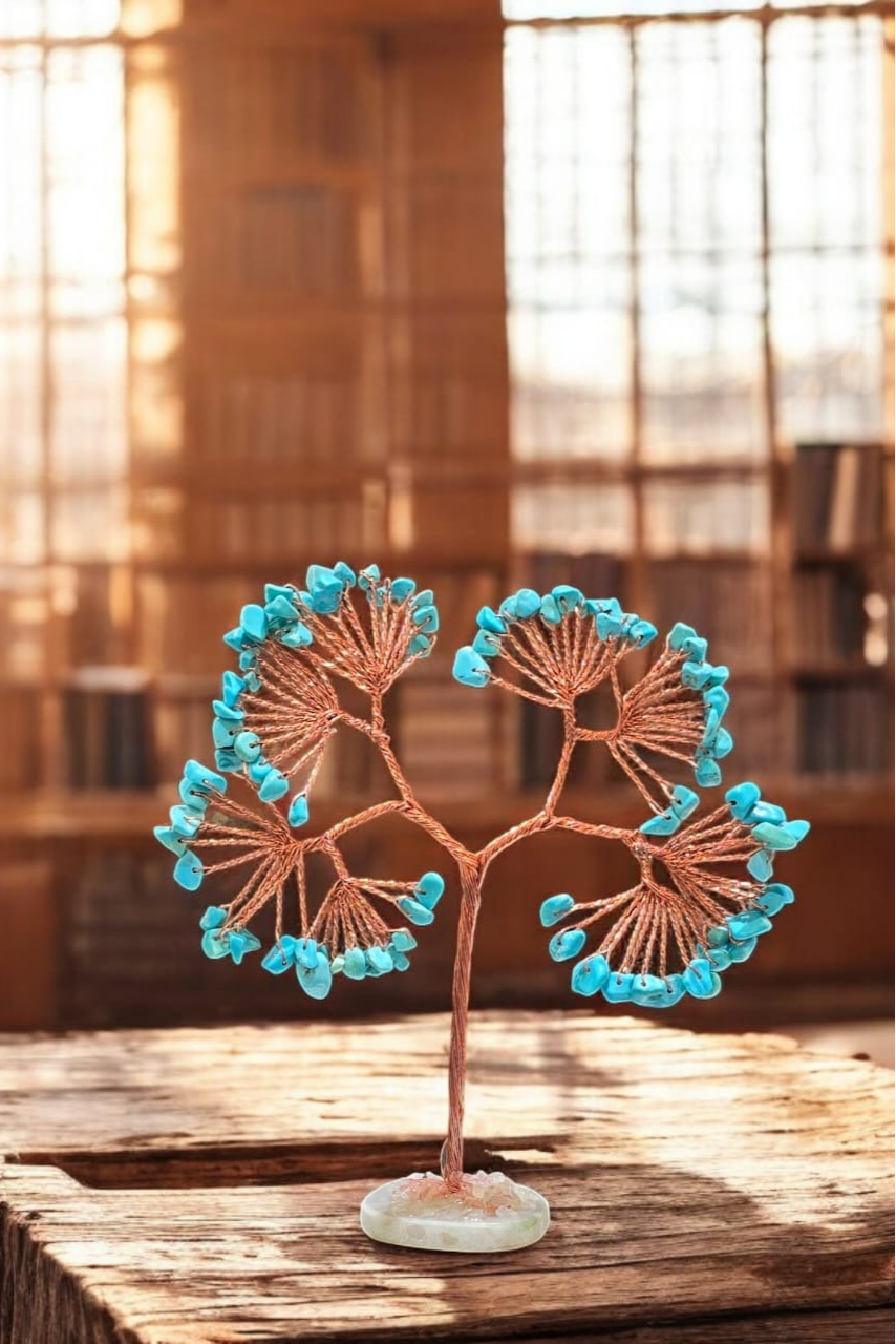 Turquoise Gemstone Slice Base Crystal Tree
